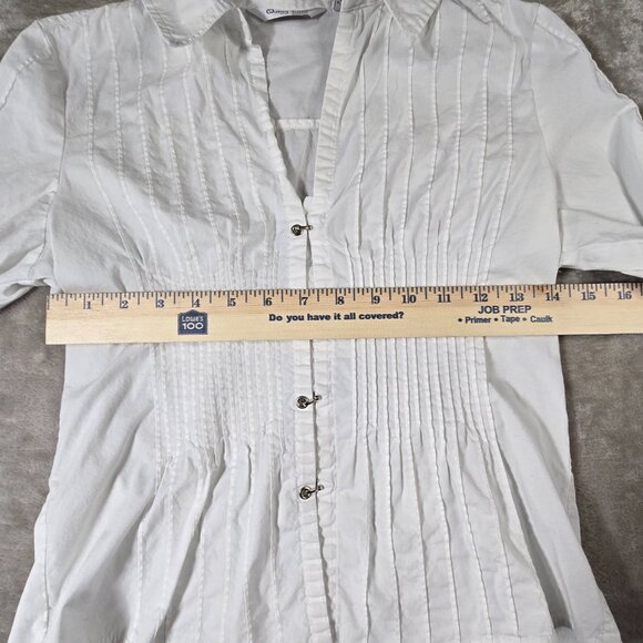 Quizz Stretch White Pintuck Blouse Hook Front Fitted Long Sleeve Size M - Picture 4 of 10
